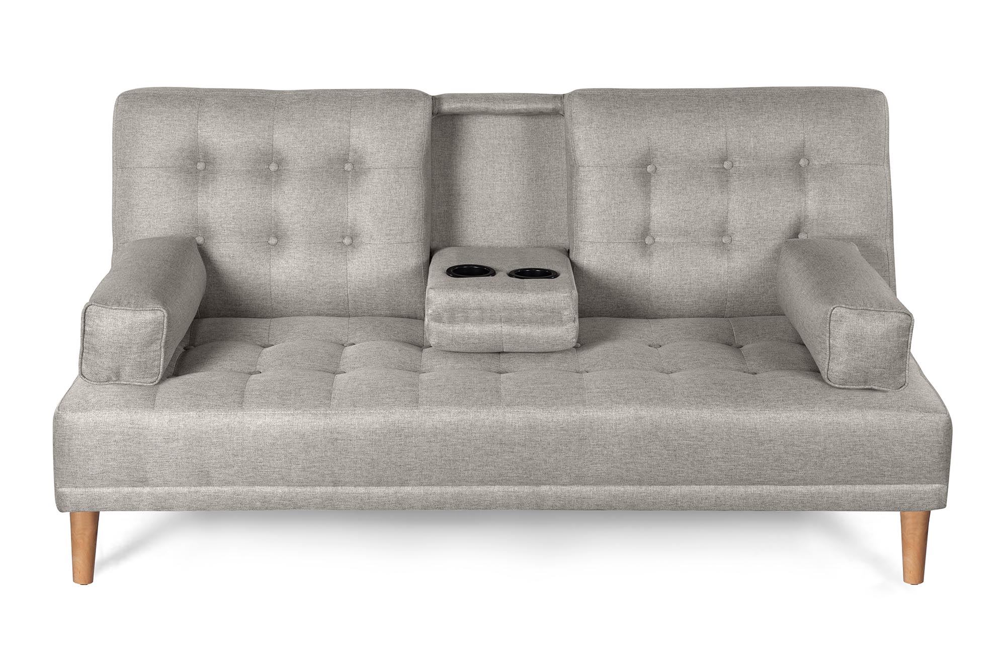 Sofá Cama Queen Gris Claro Makora Essentials de lino con portavasos.