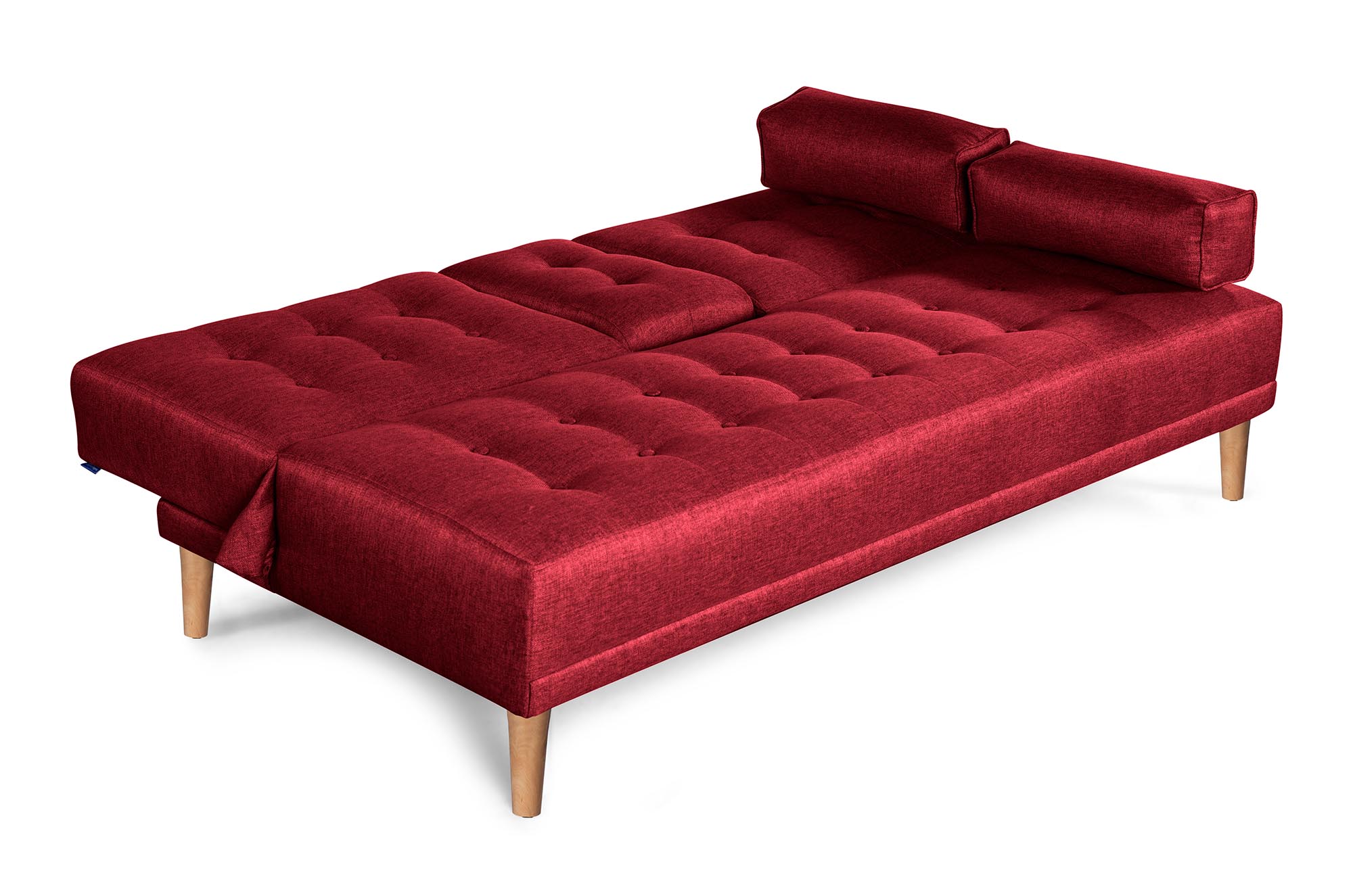Sofá Cama Queen Rojo Makora Essentials de lino con portavasos.