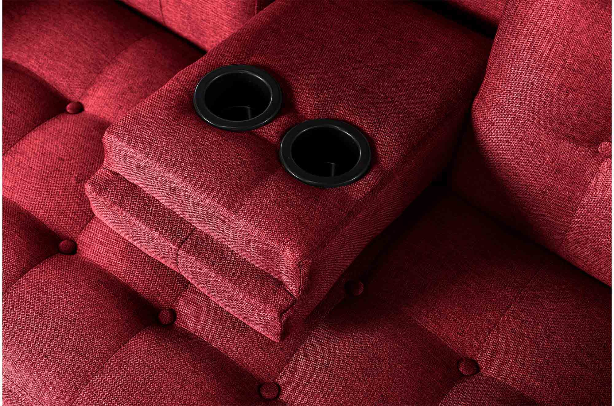 Sofá Cama Queen Rojo Makora Essentials de lino con portavasos.