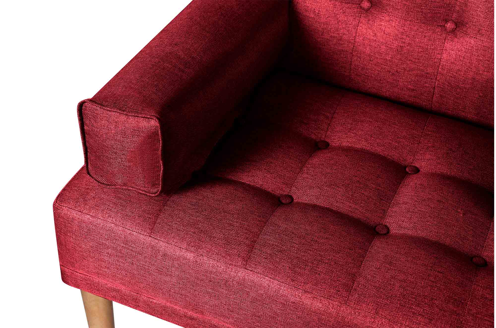 Sofá Cama Queen Rojo Makora Essentials de lino con portavasos.
