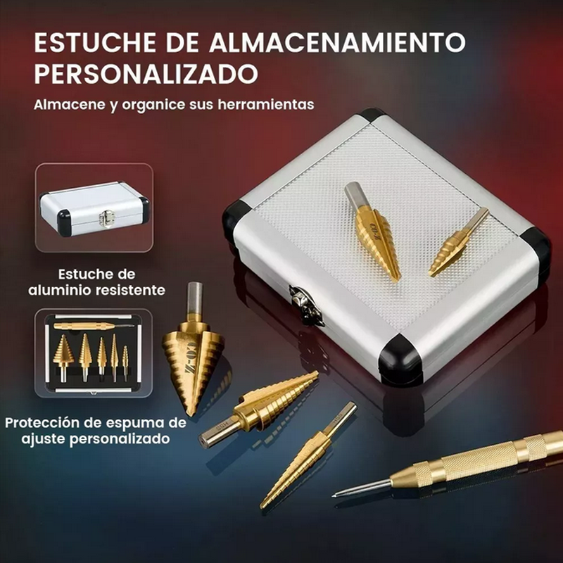 Broca Escalonada Juego Conica Acero Rapido Taladro 5 Uds .