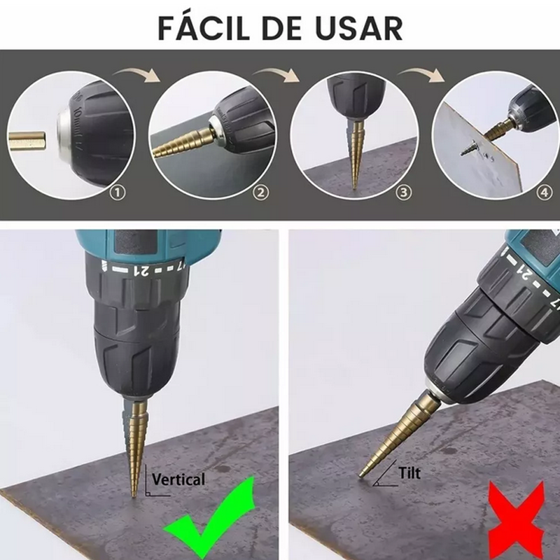 Broca Escalonada Juego Conica Acero Rapido Taladro 5 Uds .