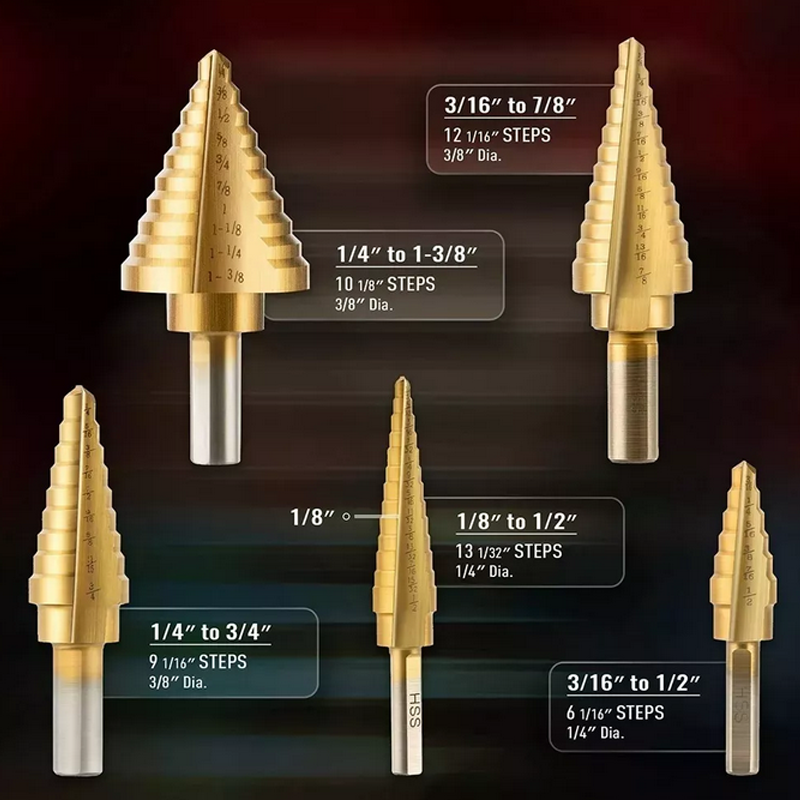Broca Escalonada Juego Conica Acero Rapido Taladro 5 Uds .