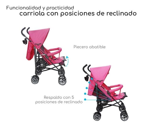 Carriola De Bastón Para Bebé D Bebé Aerostar Reclinable Rosa
