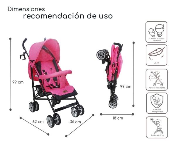 Carriola De Bastón Para Bebé D Bebé Aerostar Reclinable Rosa