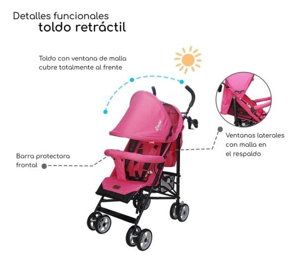 Carriola De Bastón Para Bebé D Bebé Aerostar Reclinable Rosa