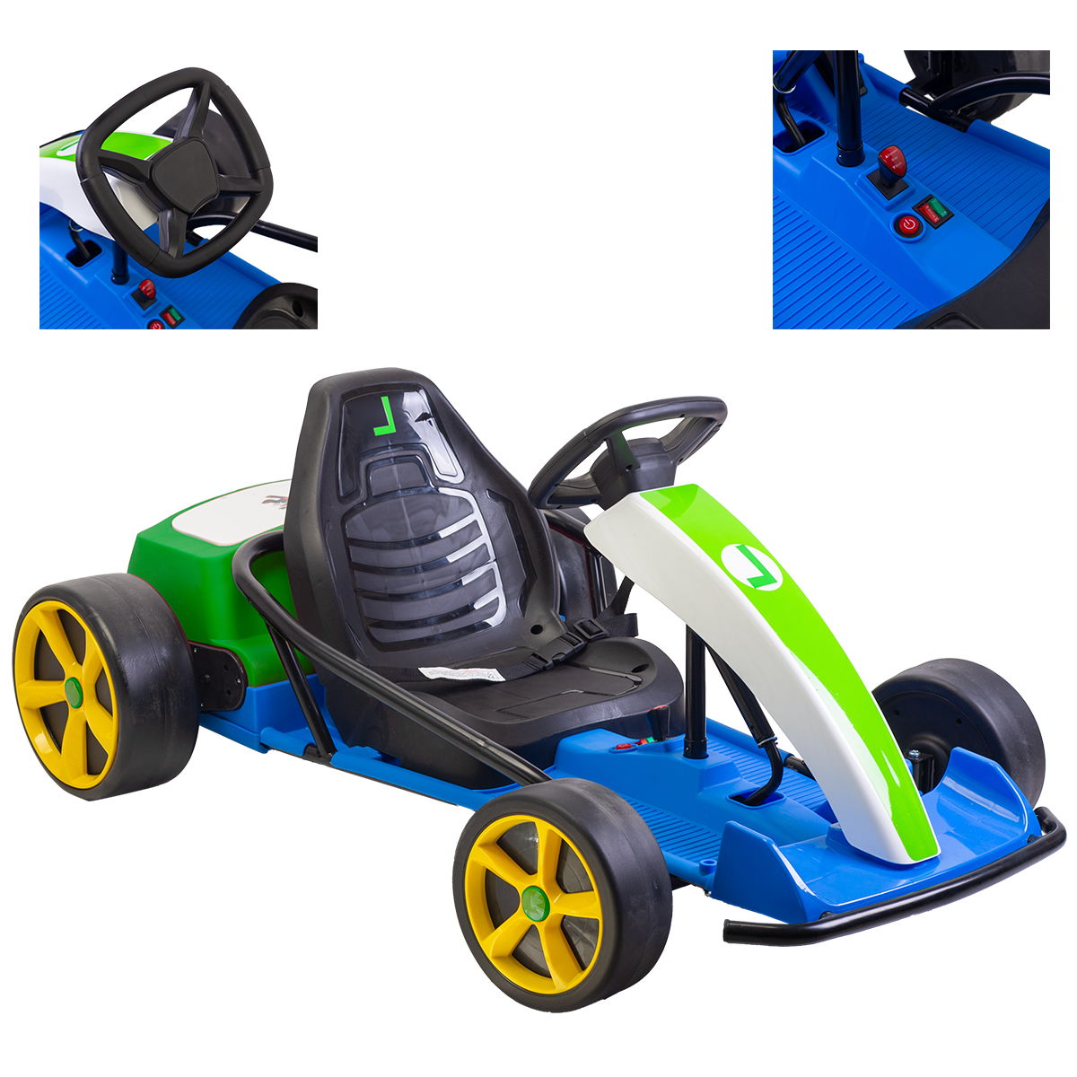 Montable Go Kart Eléctrico Aeiou Mario Bros Carro Drift 24v Verde