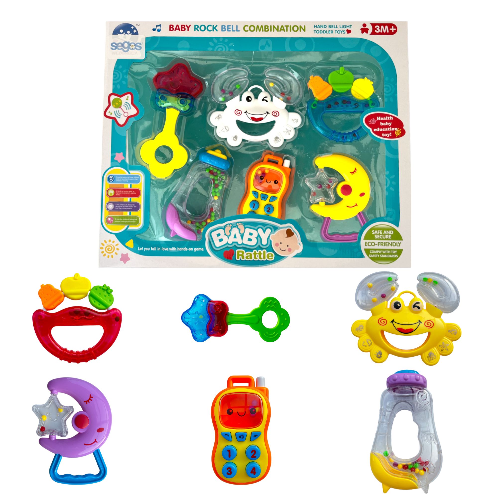 Set De Sonajas Sonajero Y Mordedera Juguete Para Bebé 6 Piezas.