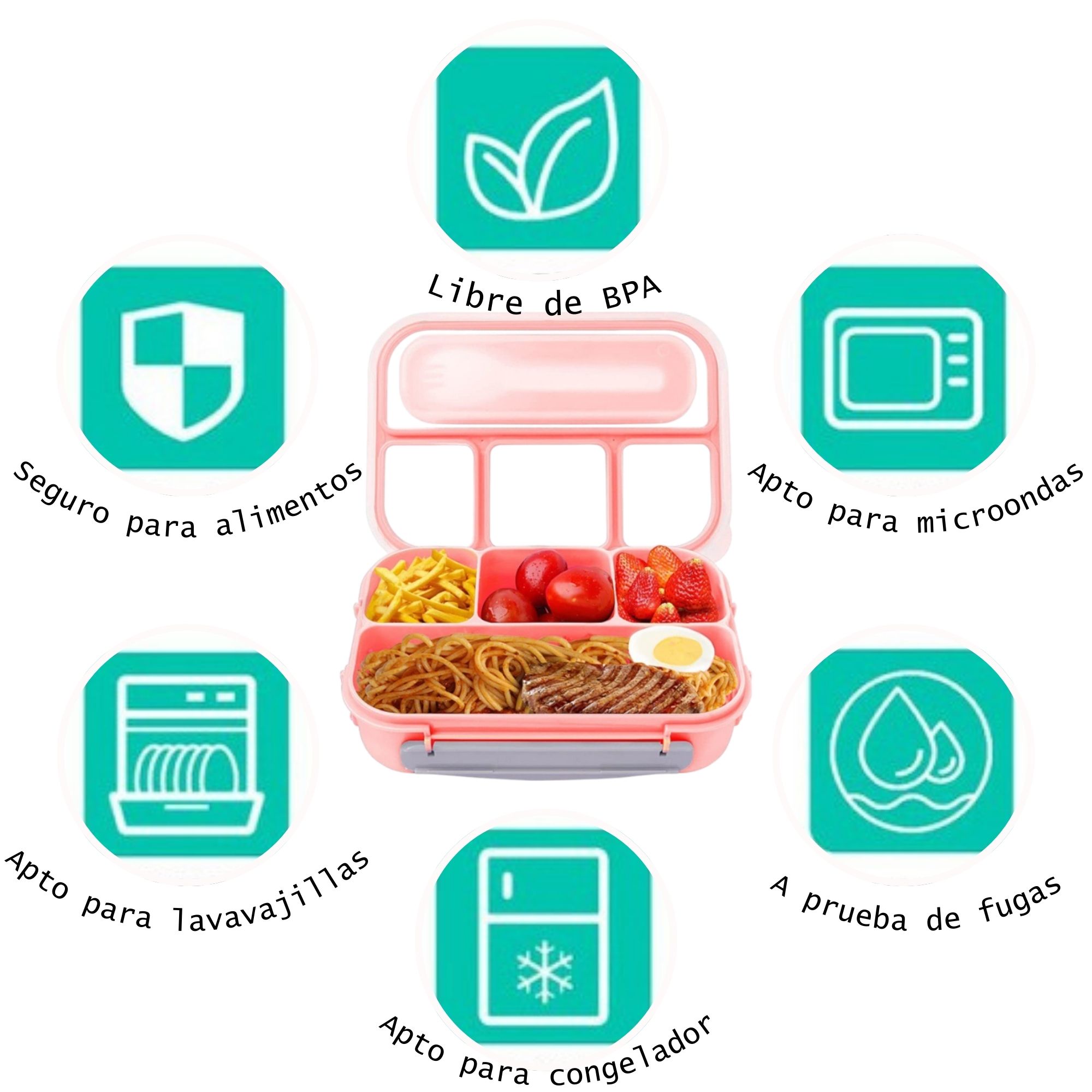 Contenedor Lonchera Lunch Box Topper Hermético (2 Pack Azul y Rosa).