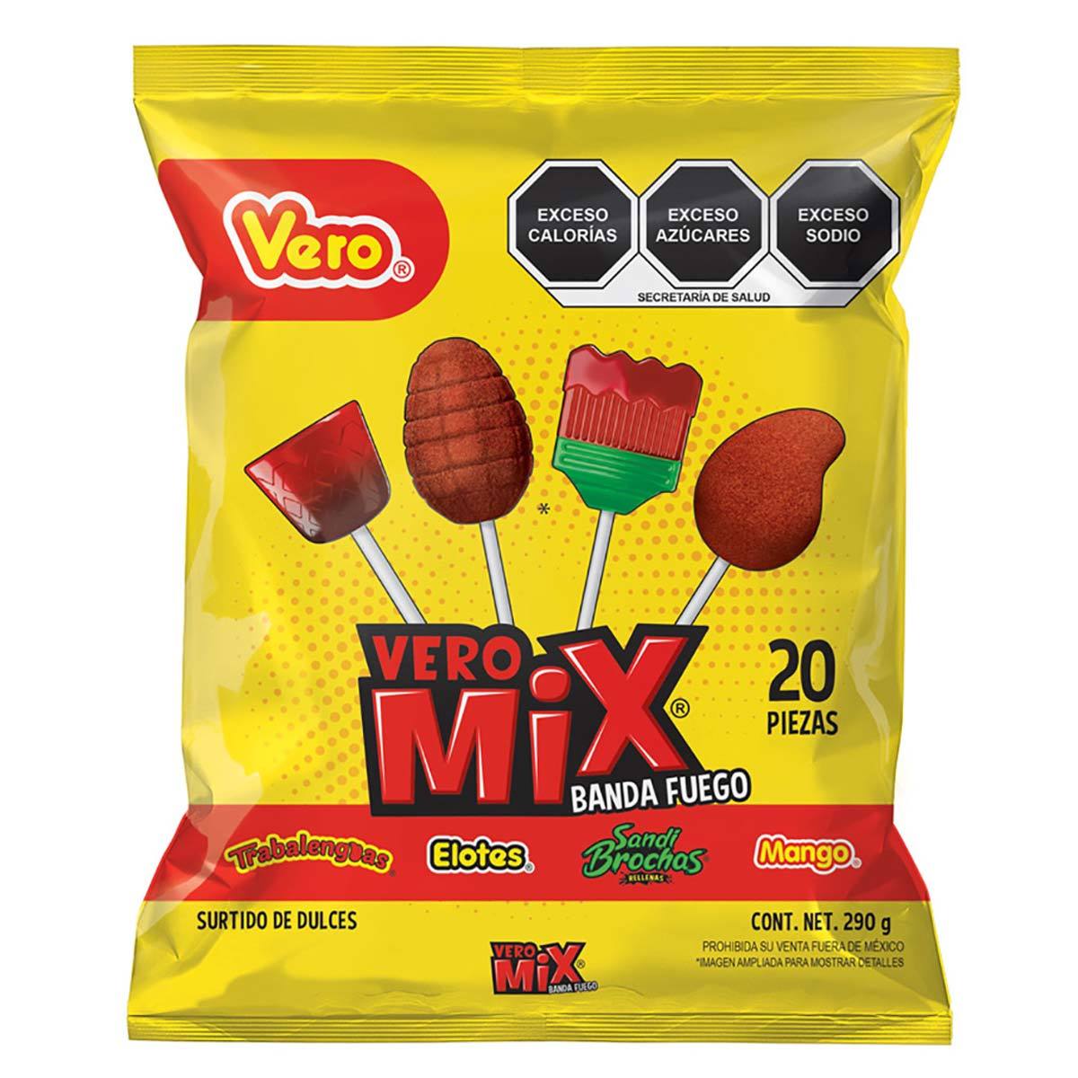 Paletas de Caramelo Vero Mix Banda Fuego 20 Piezas.