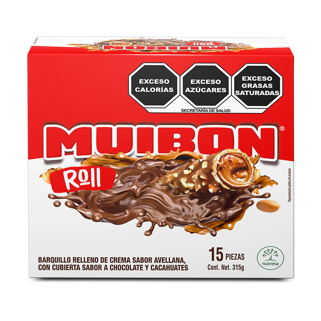 Muibon Chocolate Rollo de Galleta Avellana Caja 15 Piezas.