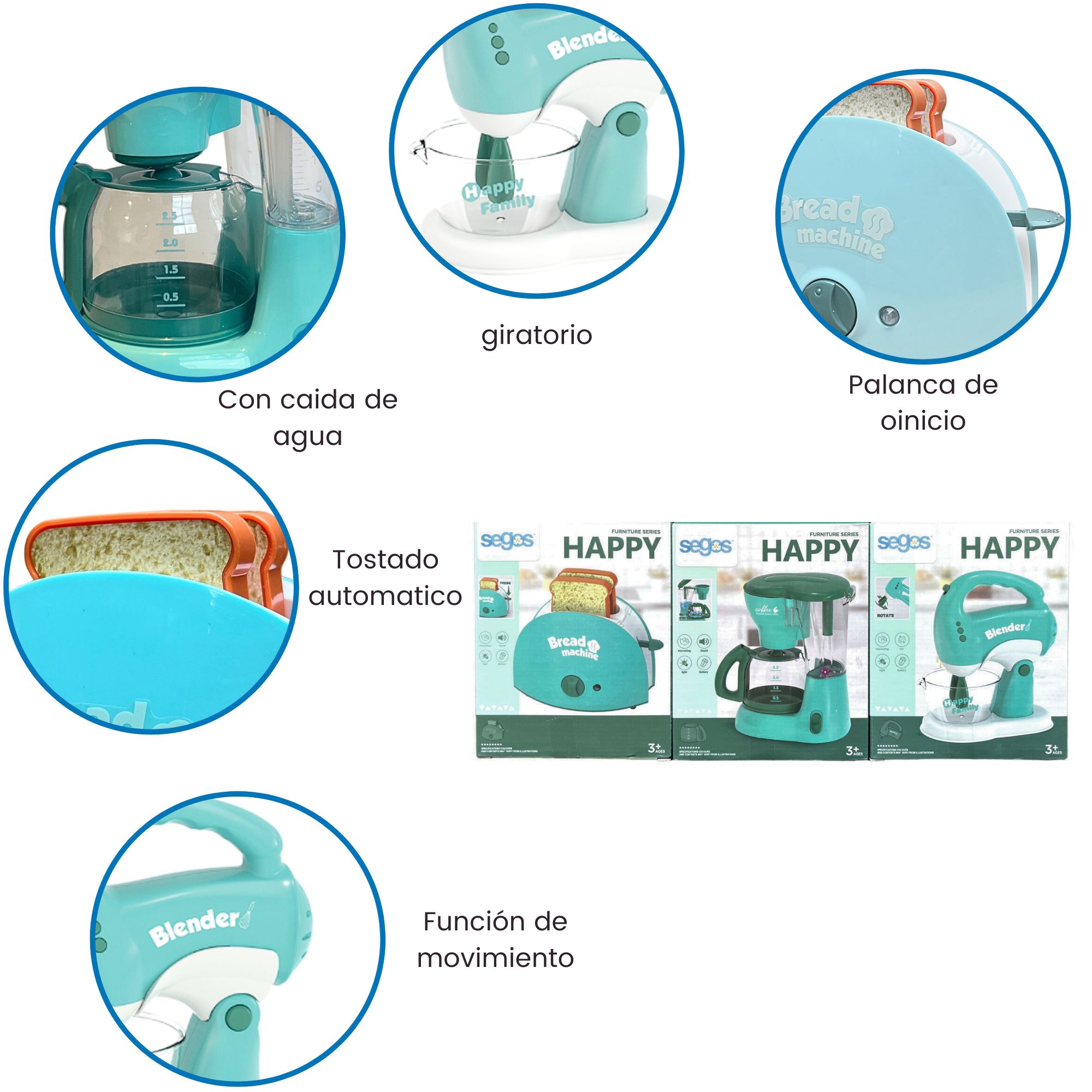 Juguete Electrodomésticos de Cocina Para Niños Cafetera Batidora Tostadora Juego de Cocina.