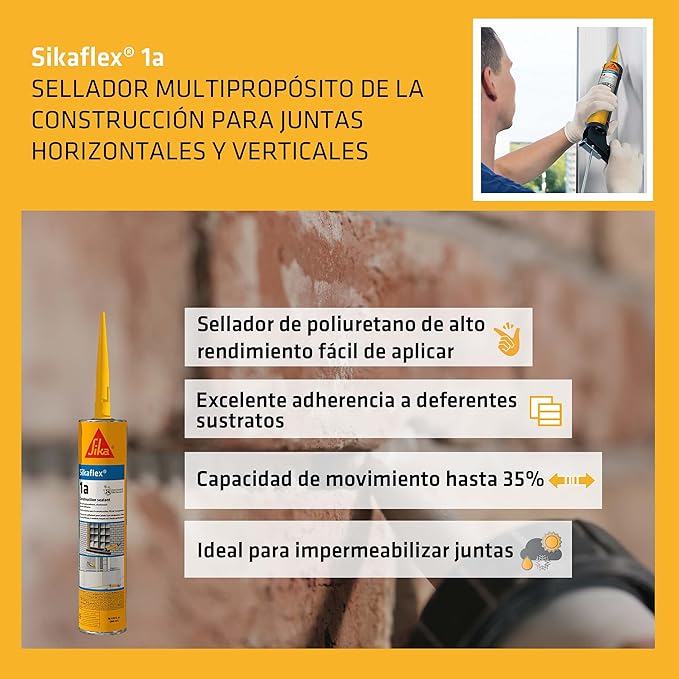 Sellador elástico Sikaflex 1A -  Uso Interior y Exterior - Negro - Cartucho 300 ml.