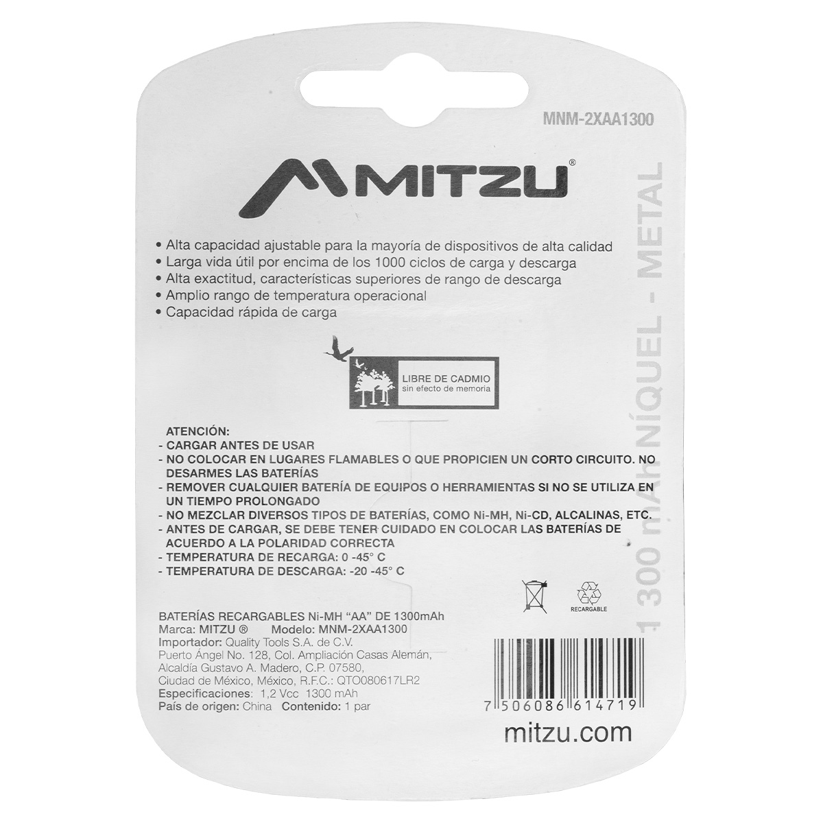 Batería Recargable Aa De Ni-mh Mnm-2xaa1300.