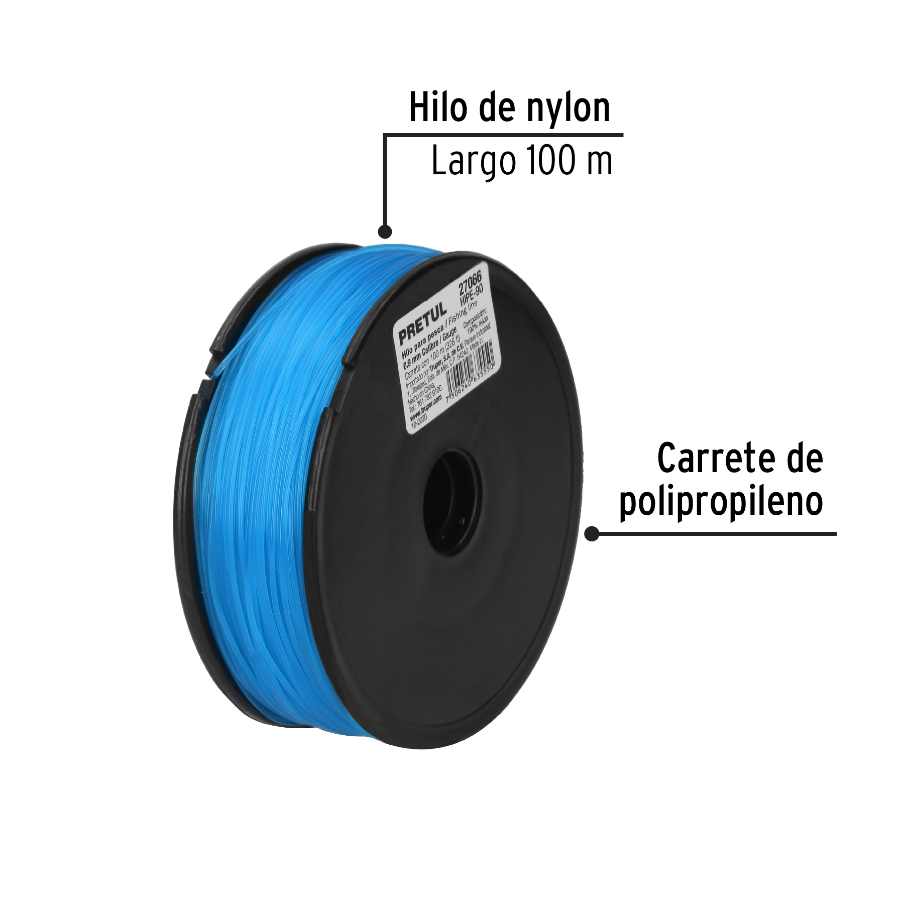 HILO PARA PESCA ROLLO 100 M CALIBRE 0.90 MM PRETUL 27066.