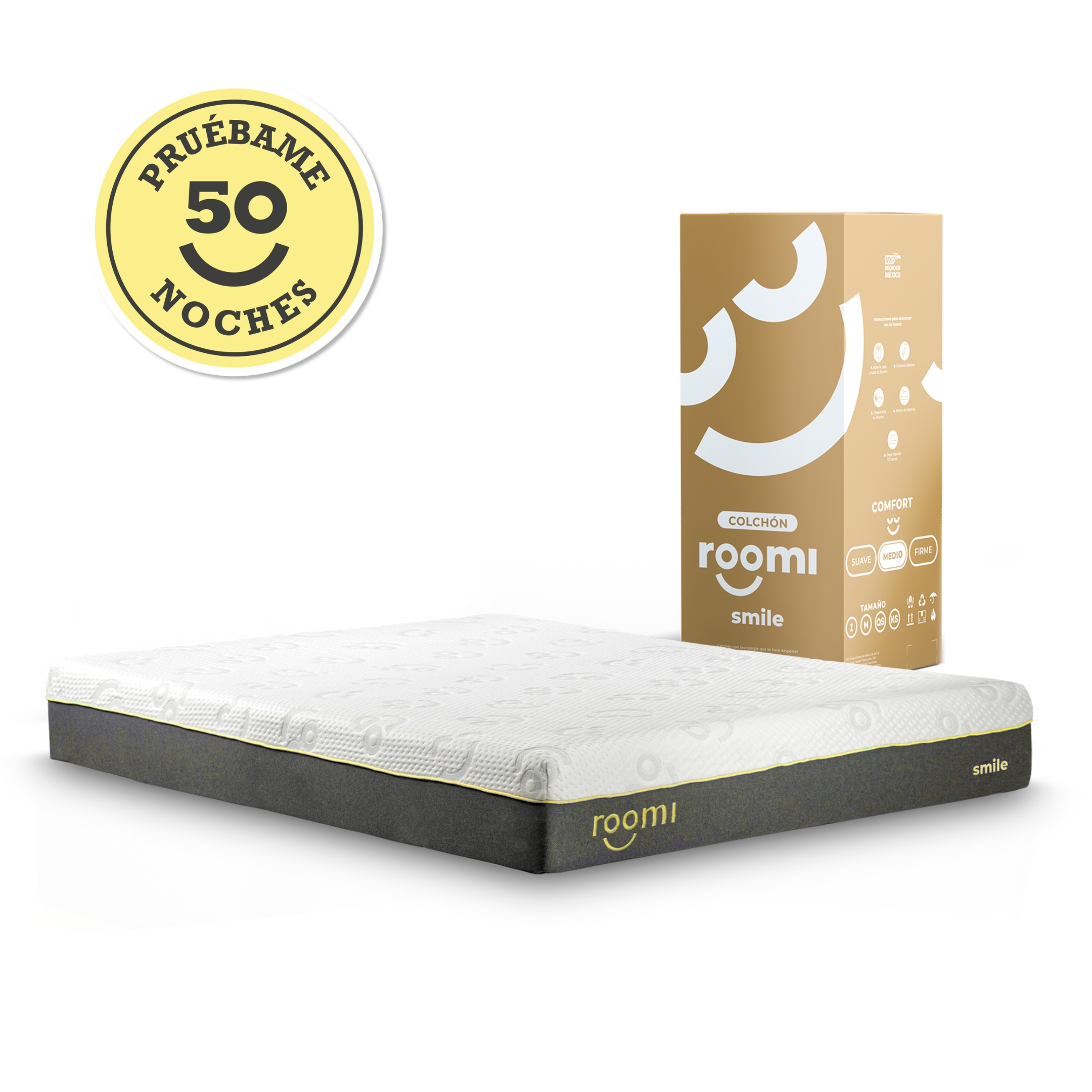 Colchón en Caja Matrimonial Roomi Smile De Memory Foam Confort Medio.