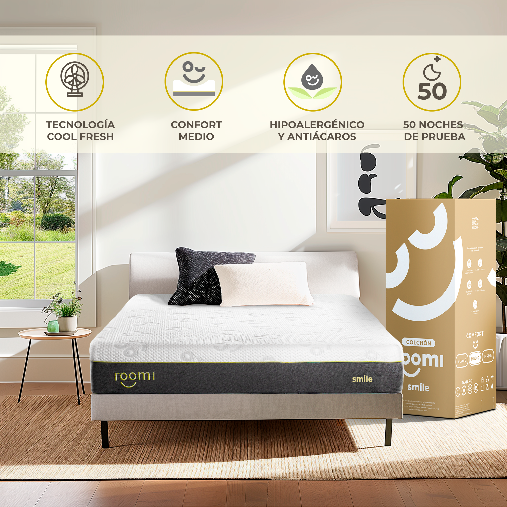 Colchón en Caja King Size Roomi Smile De Memory Foam Confort Medio.