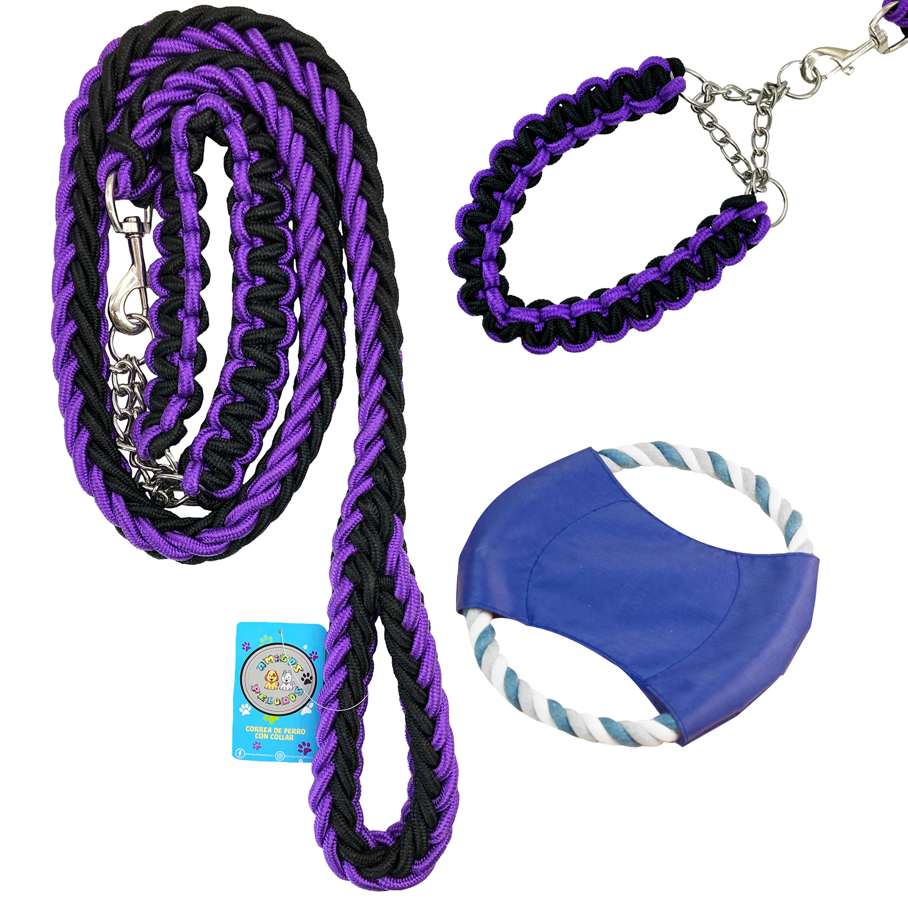 Correa colllar Perro Raza Grande seguridad Trenzada Bitonos.