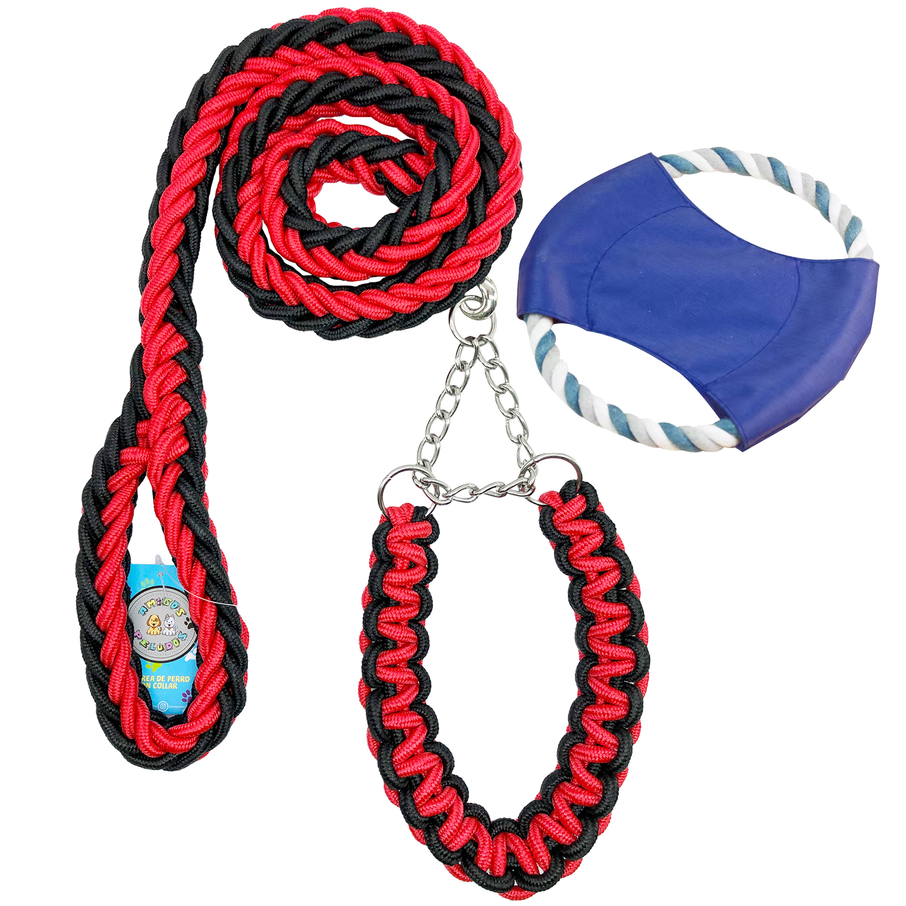 Correa colllar Perro Raza Grande seguridad Trenzada Bitonos.