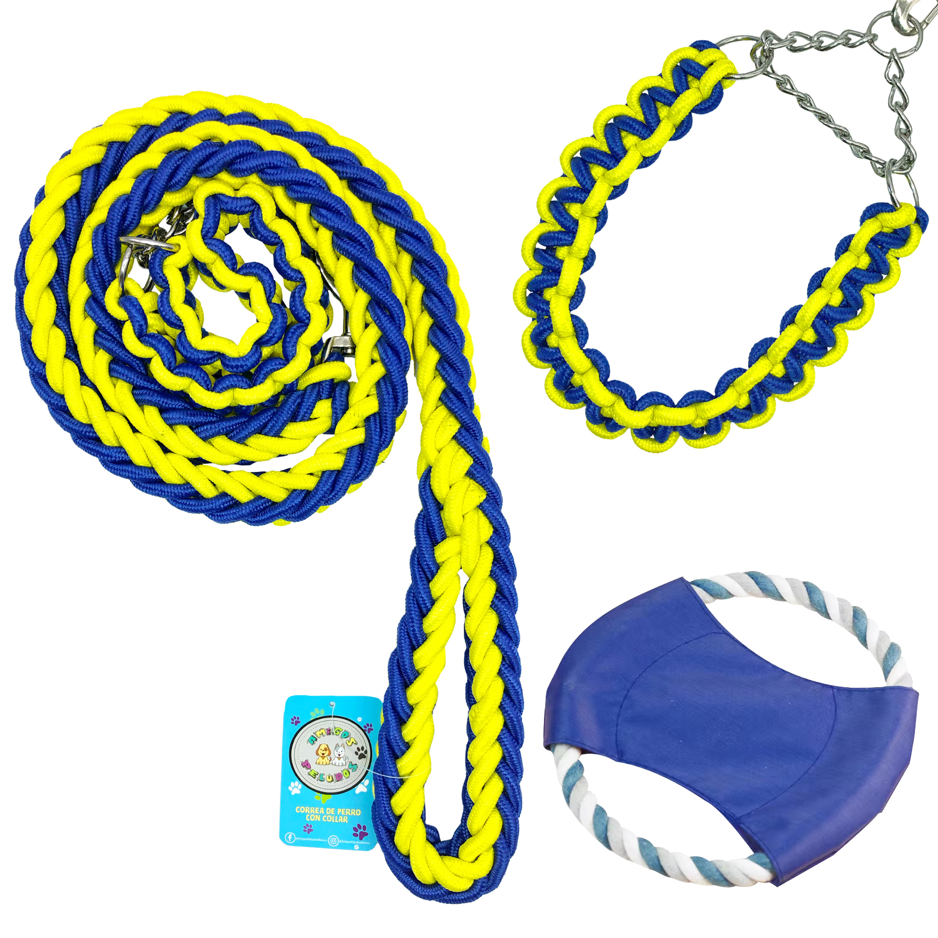 Correa colllar Perro Raza Grande seguridad Trenzada Bitonos.