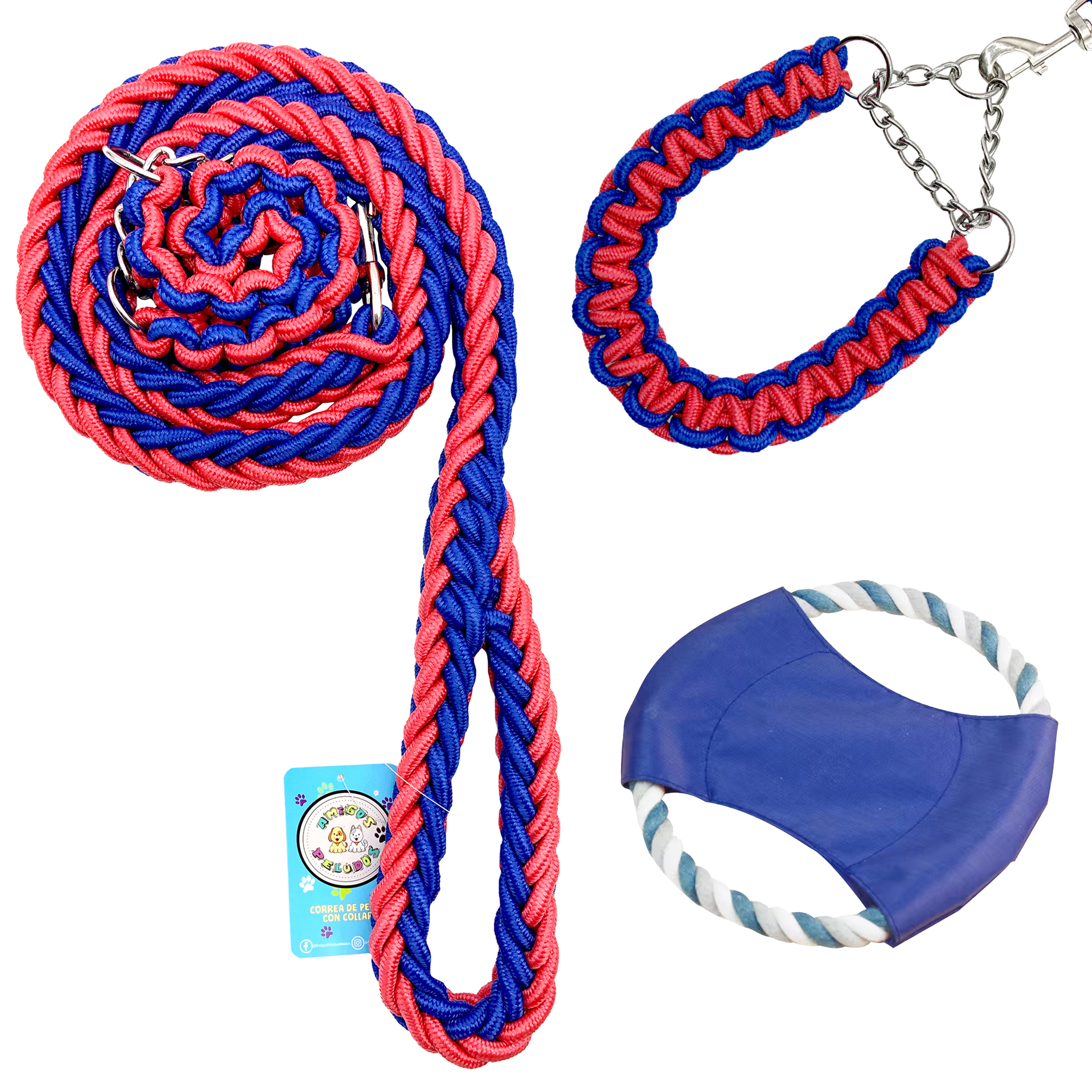 Correa colllar Perro Raza Grande seguridad Trenzada Bitonos.