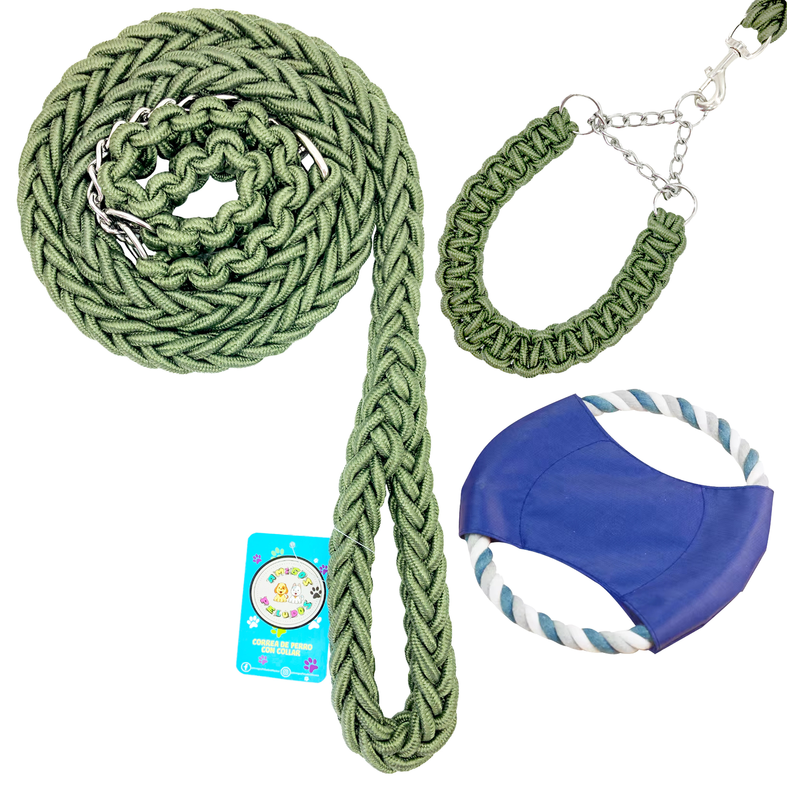 Correa colllar Perro Raza Grande seguridad Trenzada Bitonos.