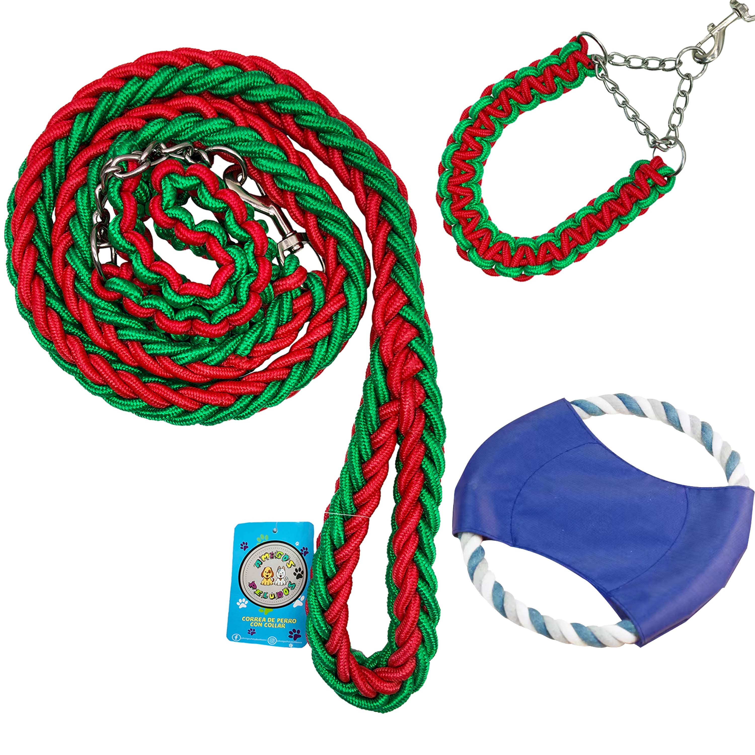 Correa colllar Perro Raza Grande seguridad Trenzada Bitonos.