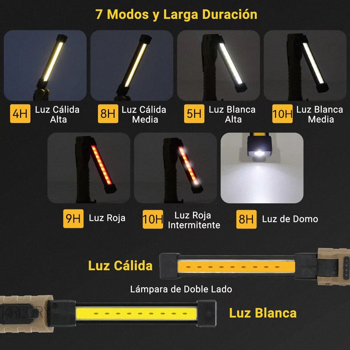 Lámpara De Iman Recargable Led Para Trabajo 7modos.