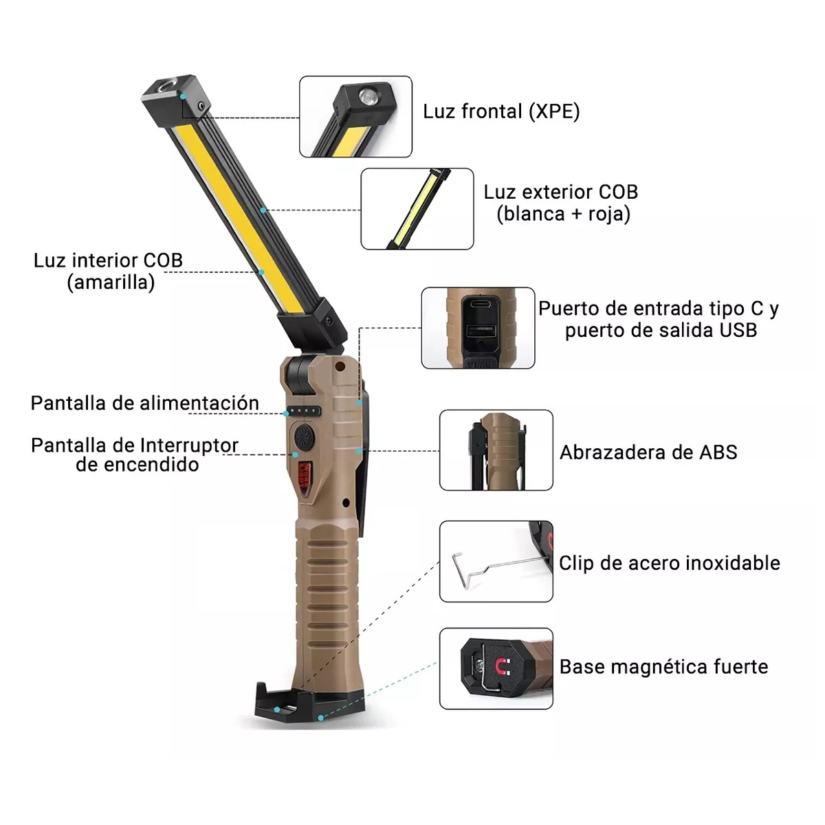 Lámpara De Iman Recargable Led Para Trabajo 7modos.