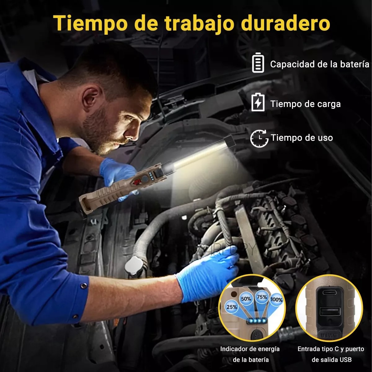 Lámpara De Iman Recargable Led Para Trabajo 7modos.