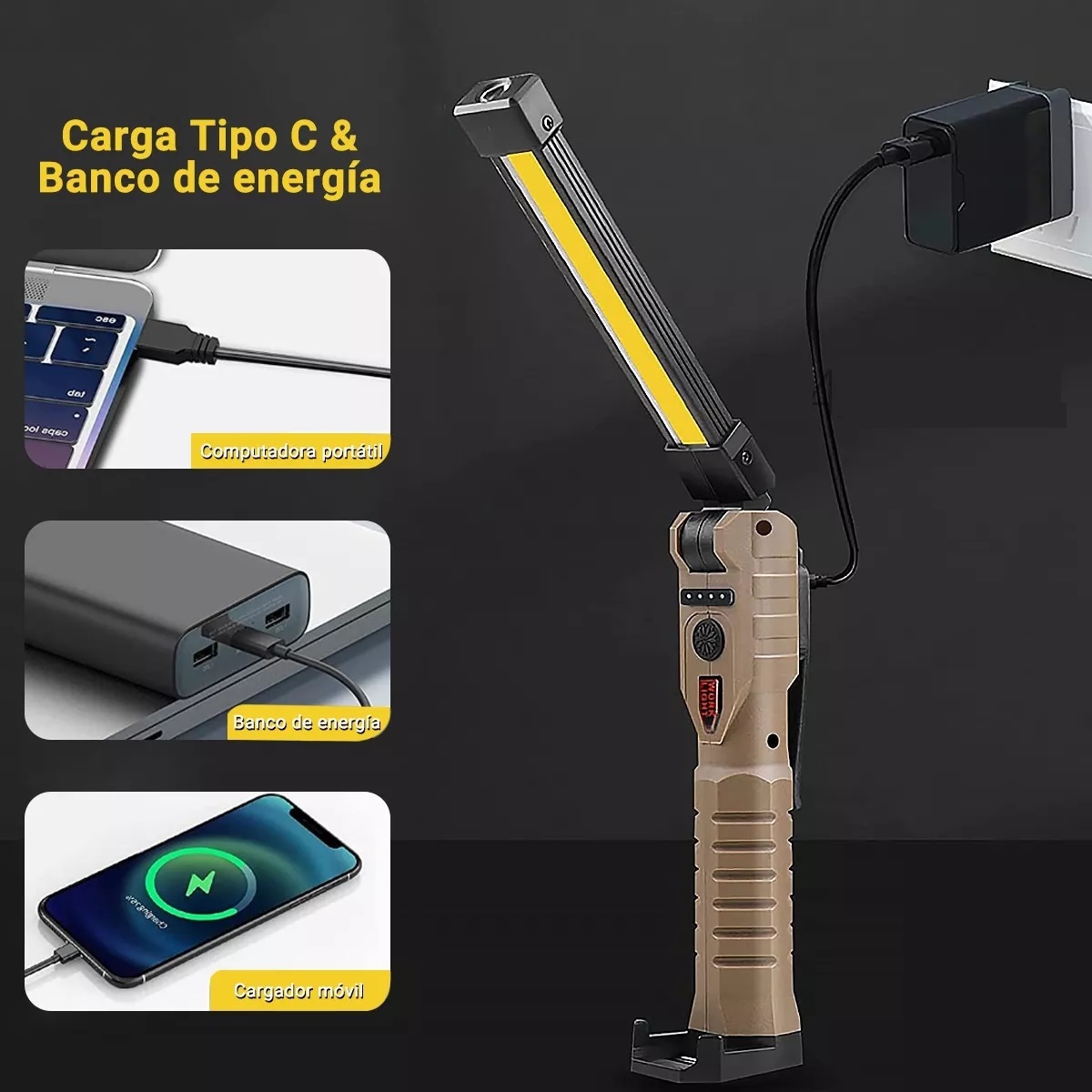Lámpara De Iman Recargable Led Para Trabajo 7modos.