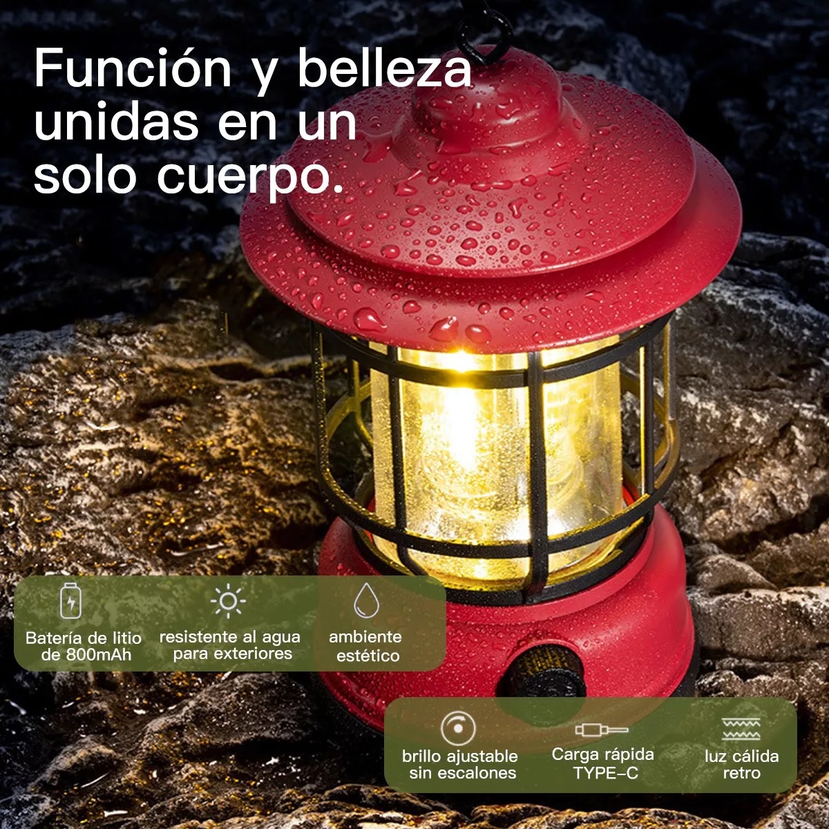 Lámpara Para Acampar Camping Recargables Linterna Rojo.