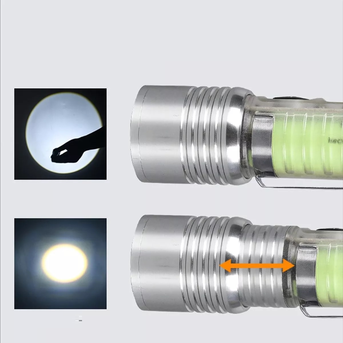 Lampara Recargable Linterna Camping Potente Led Luminoso Plateado.