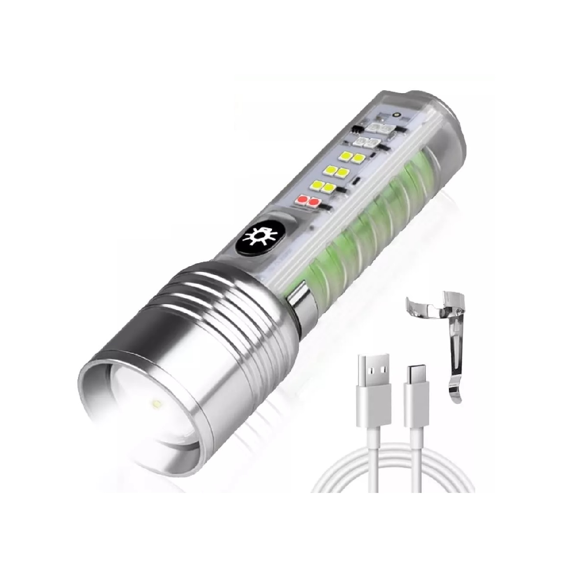 Lampara Recargable Linterna Camping Potente Led Luminoso Plateado.