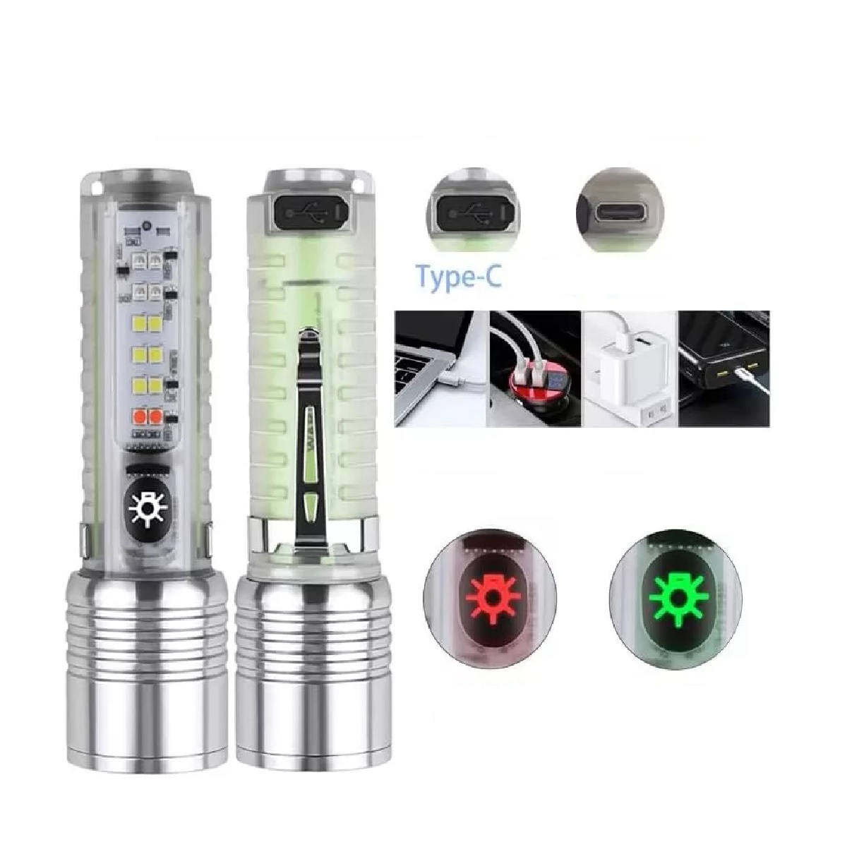 Lampara Recargable Linterna Camping Potente Led Luminoso Plateado.