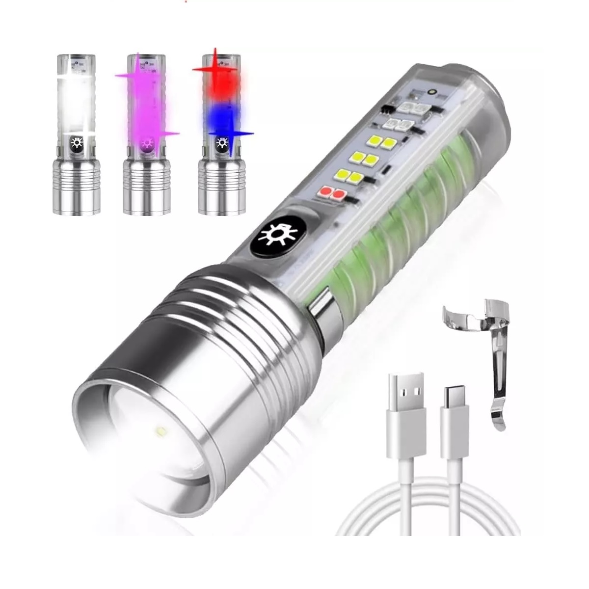 Lampara Recargable Linterna Camping Potente Led Luminoso Plateado.