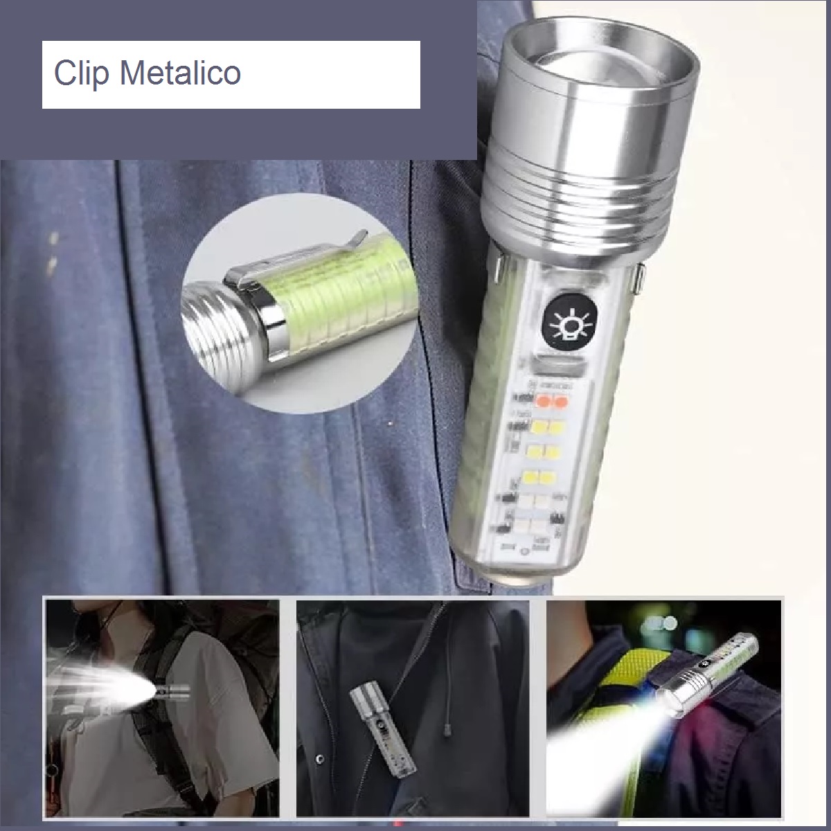 Lampara Recargable Linterna Camping Potente Led Luminoso Plateado.