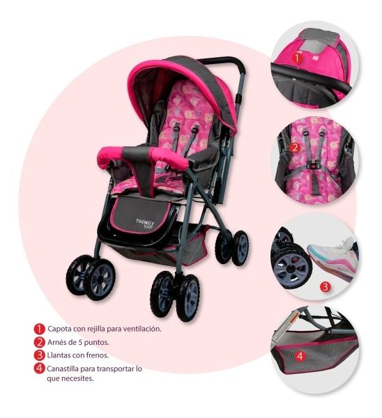 Carriola Para Bebé Trendy Kids Sonic Reversible Y Plegable Rosa