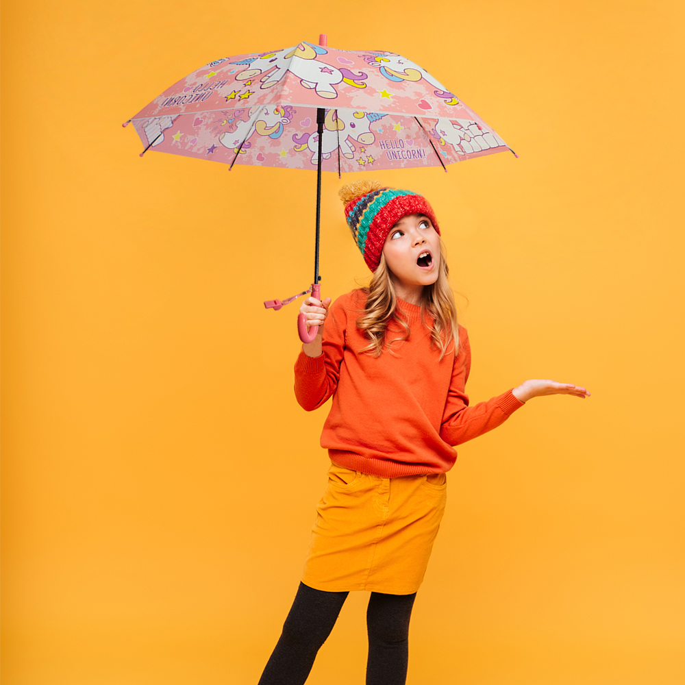 Paraguas Sombrilla Infantil Estampado De Colores Y Silbato.