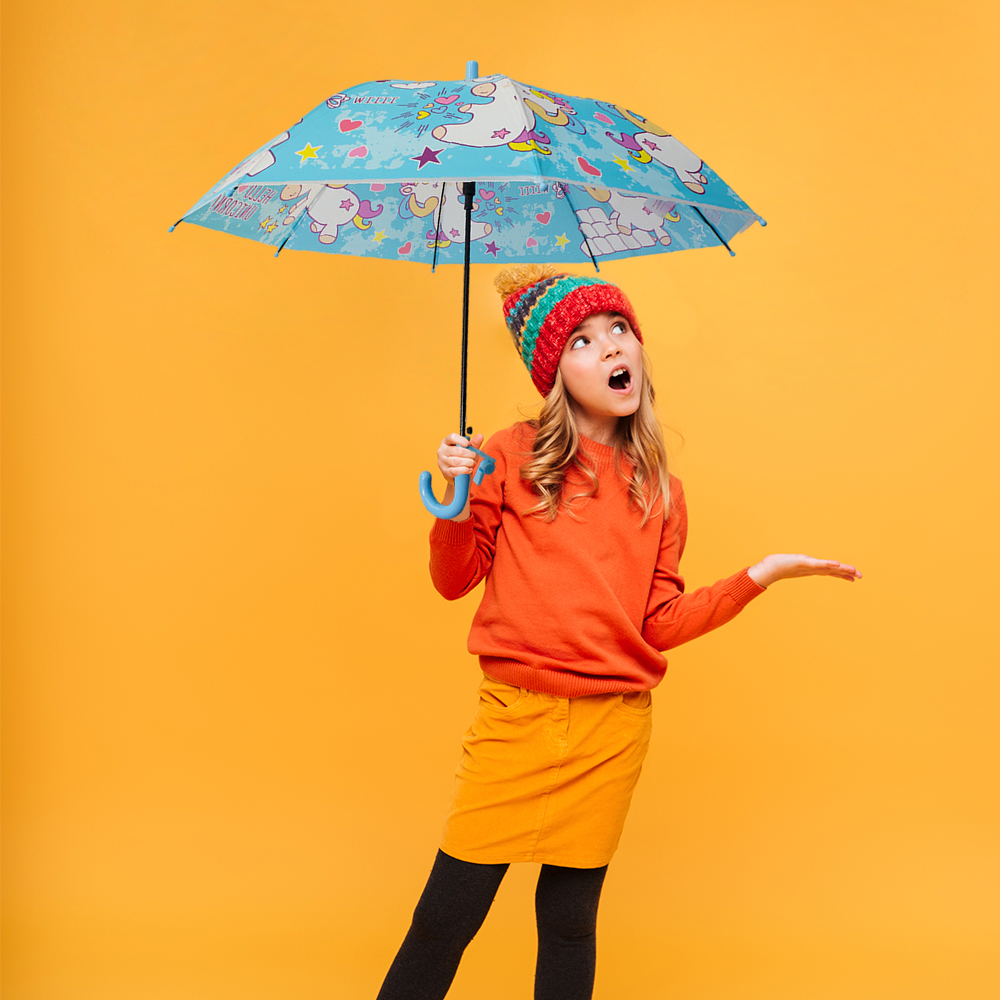 Paraguas Sombrilla Infantil Estampado De Colores Y Silbato.