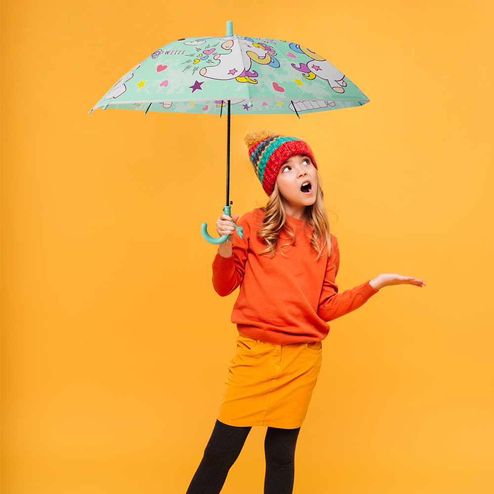 Paraguas Sombrilla Infantil Estampado De Colores Y Silbato.