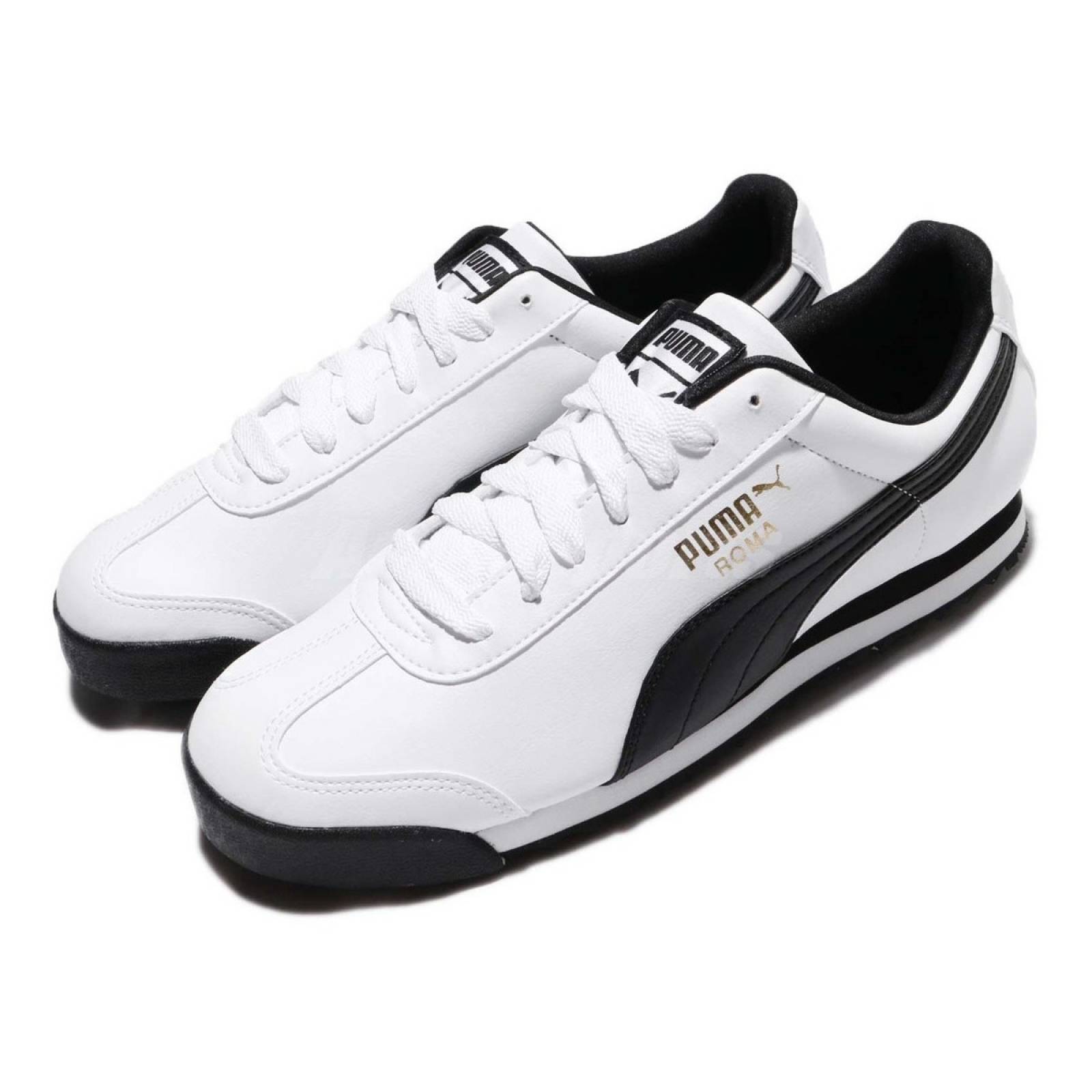 Tenis Puma Modelo ROMA BASIC Blanco/Negro Unisex.