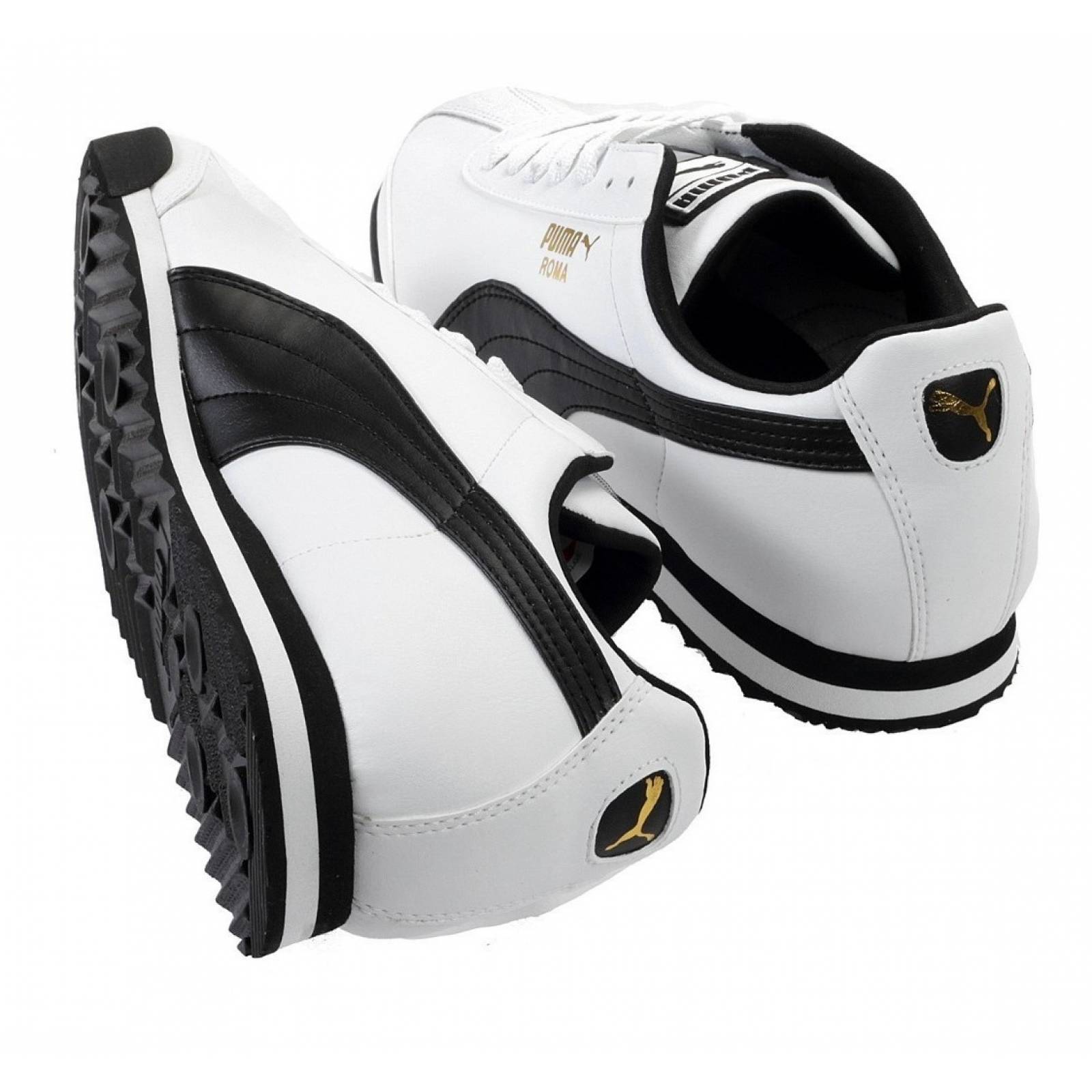 Tenis Puma Modelo ROMA BASIC Blanco/Negro Unisex.
