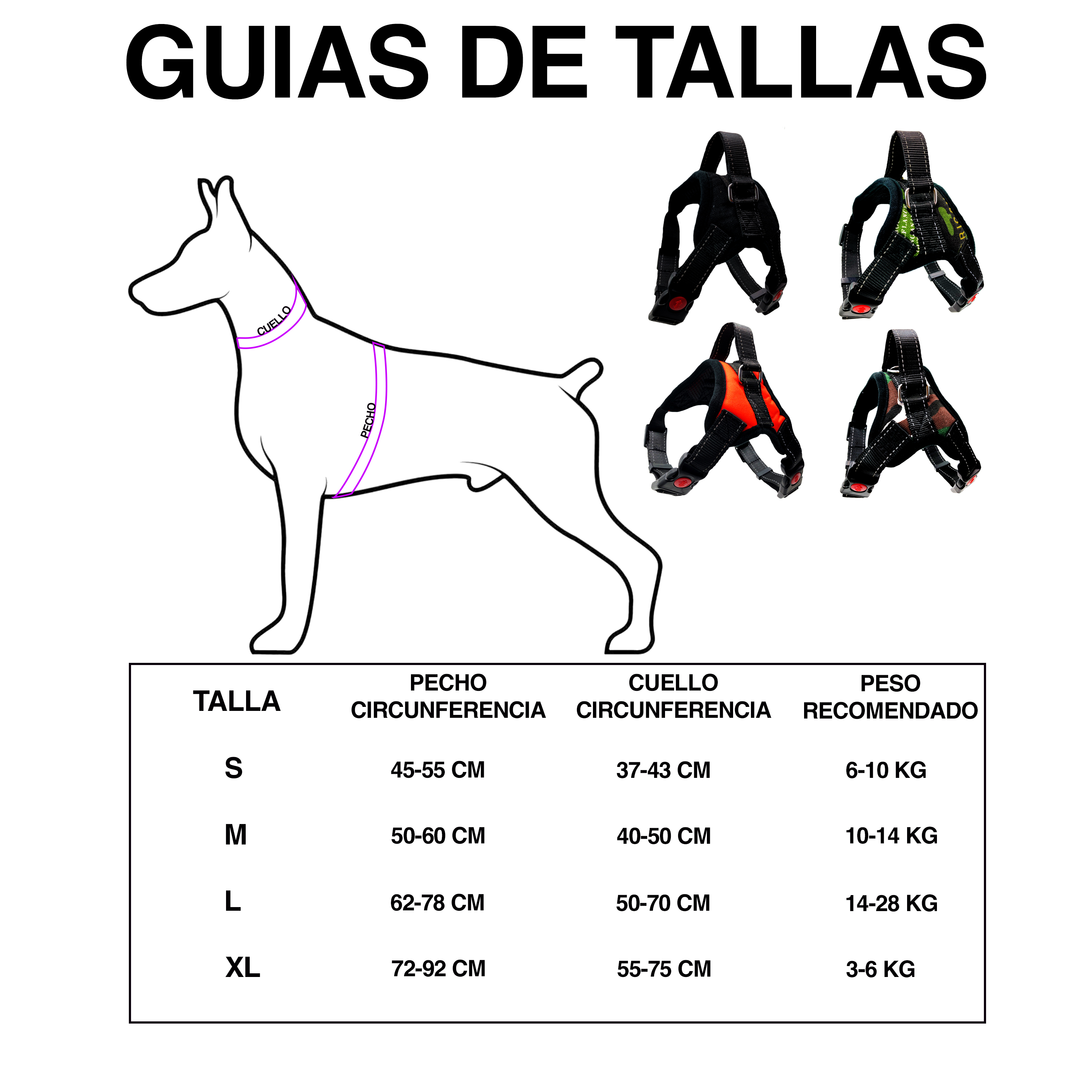 Arnés para Perro pechera de seguridad reflejante Ajustable Negro.