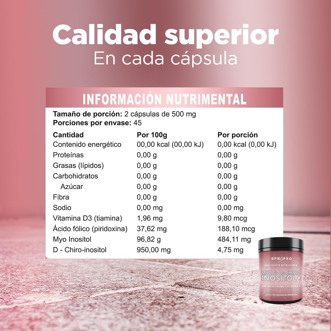 Myo-inositol D-chiro Puro Acido Folico Vitamina D3 Sin Sabor.
