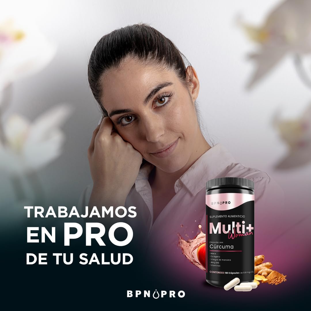 Multivitamínico Para Mujer VItaminas Cúrcuma Colágeno BPN 180 Capsulas Jengibre..