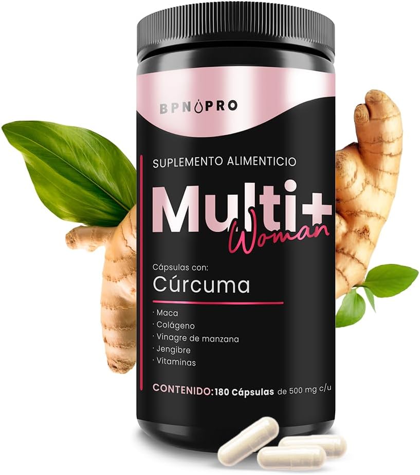 Multivitamínico Para Mujer VItaminas Cúrcuma Colágeno BPN 180 Capsulas Jengibre..