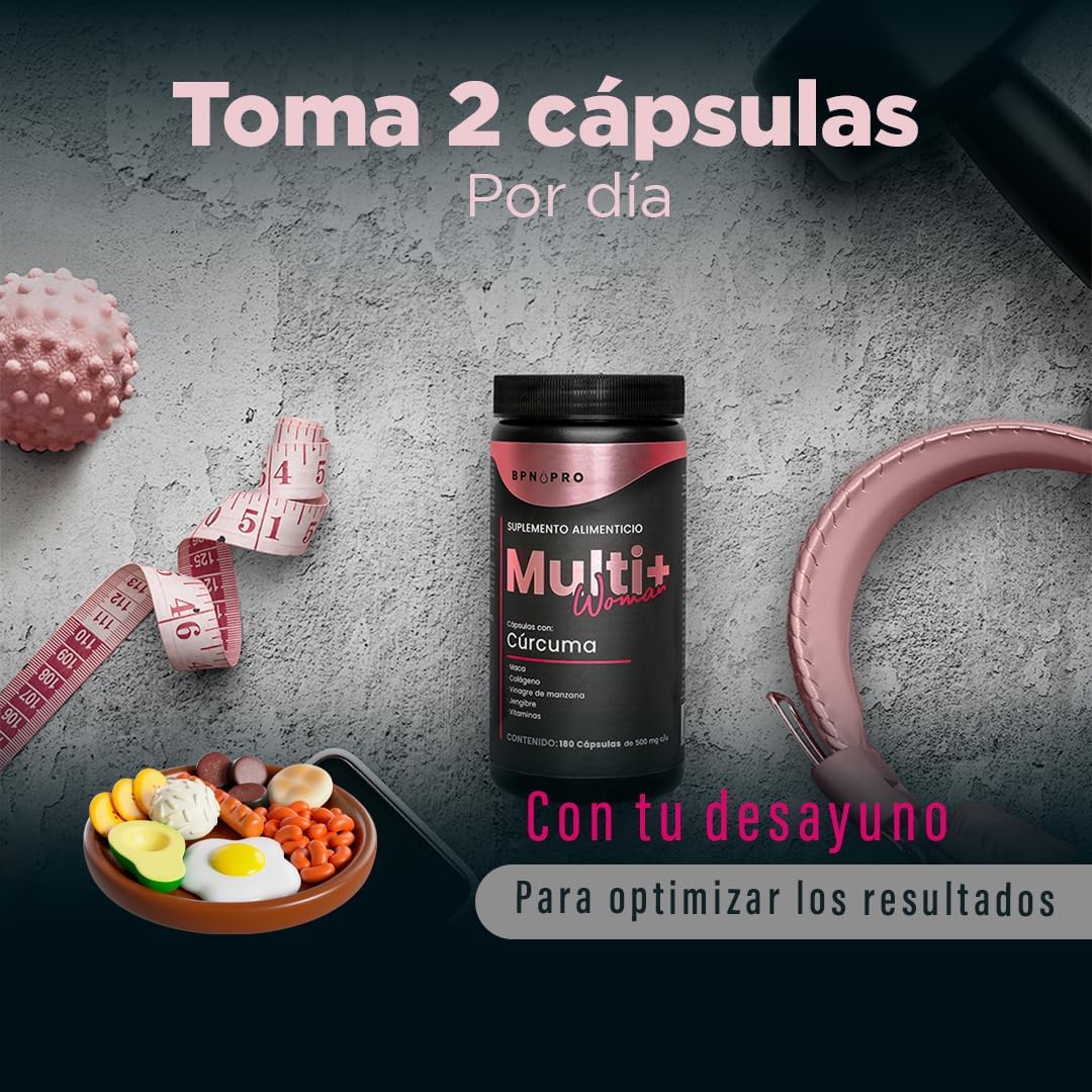 Multivitamínico Para Mujer VItaminas Cúrcuma Colágeno BPN 180 Capsulas Jengibre..