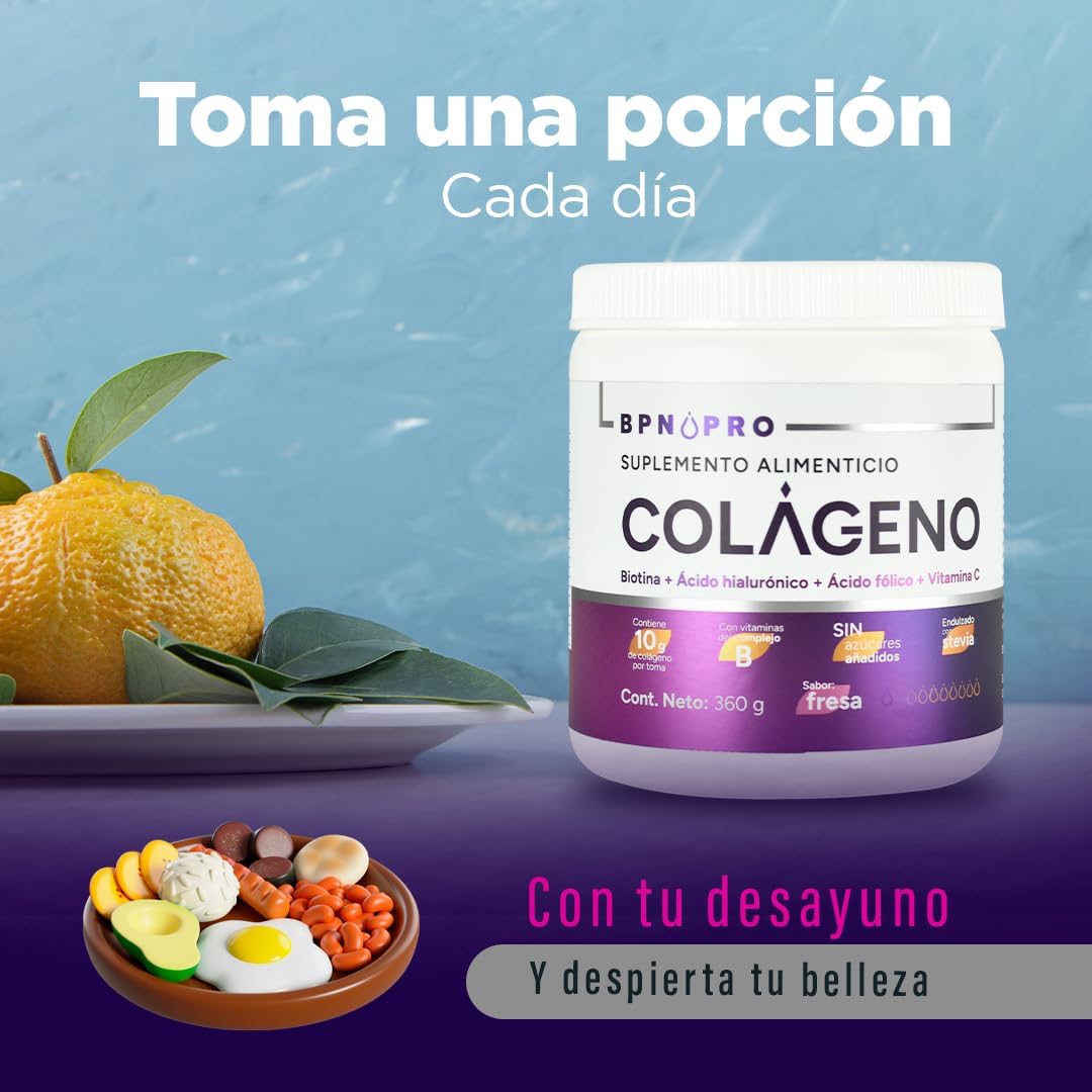 Colágeno Hidrolizado En Polvo Ácido Hialurónico Ácido Fólico Sabor Fresa.