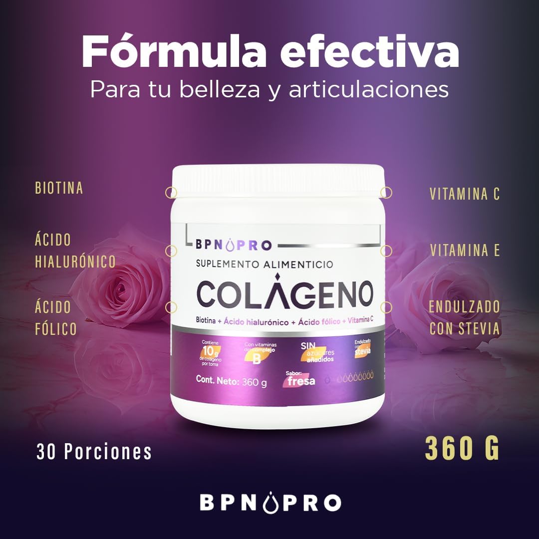 Colágeno Hidrolizado En Polvo Ácido Hialurónico Ácido Fólico Sabor Fresa.